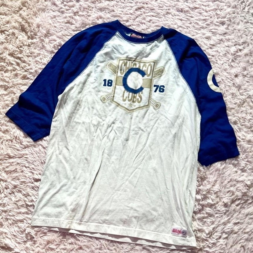 Chicago Cubs Baseball Screenprint Sportswear 3/4 Raglan Sleeve Tee Mens Large